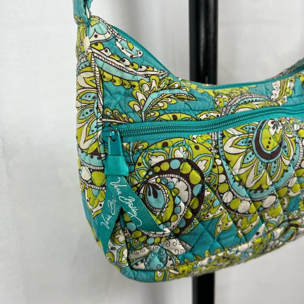 Vera Bradley Small Long Strap Shoulder Bag Blue Green Paisley - Picture 3 of 9